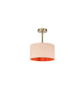 Baymont Antique Brass E27 Semi Flush With 30cm x 17cm Dual Faux Silk Shade Antique Gold/Ruby-1