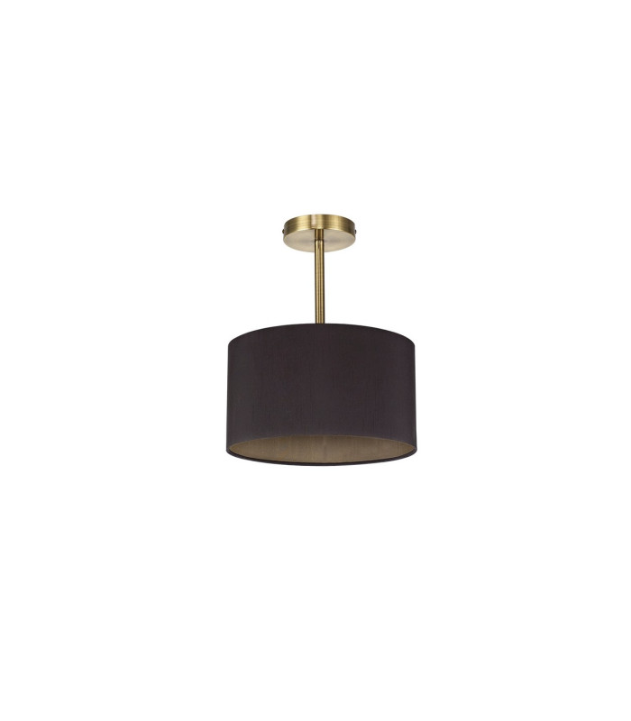 Baymont Antique Brass E27 Semi Flush With 30cm x 17cm Dual Faux Silk Shade Midnight Black/Green Olive-4
