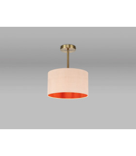 Baymont Antique Brass E27 Semi Flush With 30cm x 17cm Dual Faux Silk Shade Antique Gold/Ruby-2