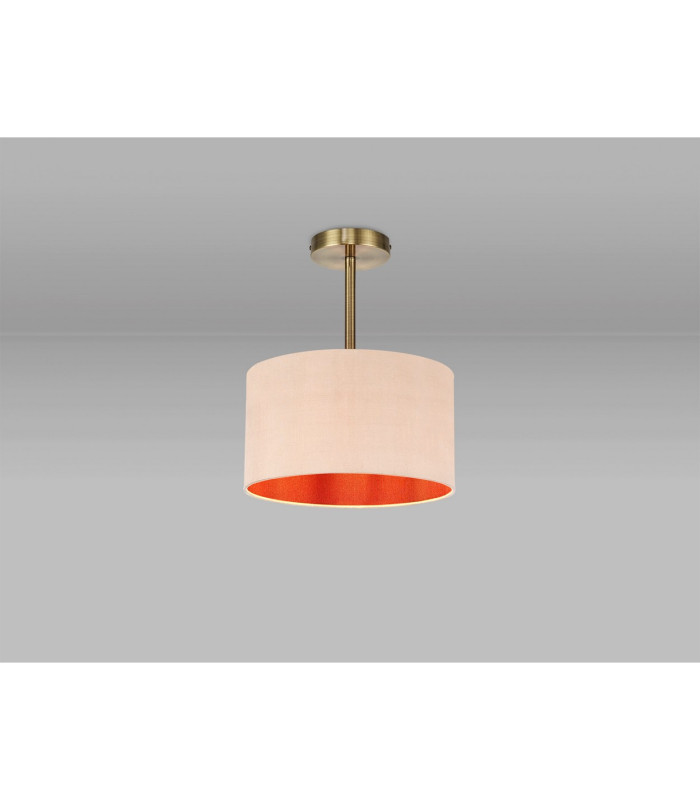 Baymont Antique Brass E27 Semi Flush With 30cm x 17cm Dual Faux Silk Shade Antique Gold/Ruby-2