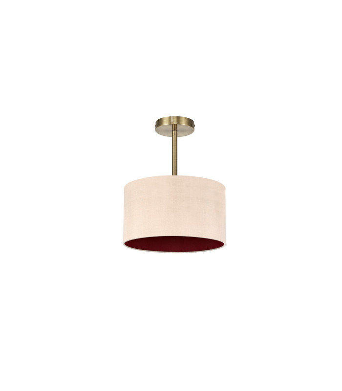 Baymont Antique Brass E27 Semi Flush With 30cm x 17cm Dual Faux Silk Shade Antique Gold/Ruby-4
