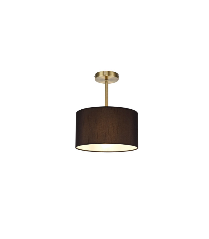 Baymont Antique Brass E27 Semi Flush With 30cm x 17cm Faux Silk Shade Black/White Laminate-1