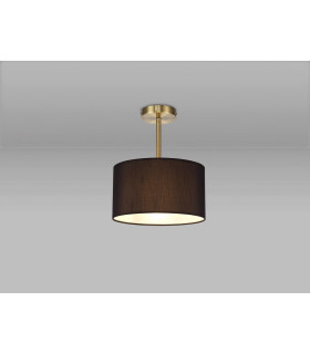 Baymont Antique Brass E27 Semi Flush With 30cm x 17cm Faux Silk Shade Black/White Laminate-2