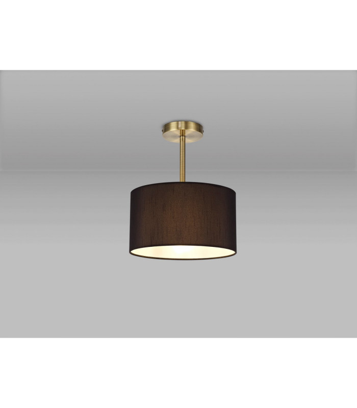 Baymont Antique Brass E27 Semi Flush With 30cm x 17cm Faux Silk Shade Black/White Laminate-2