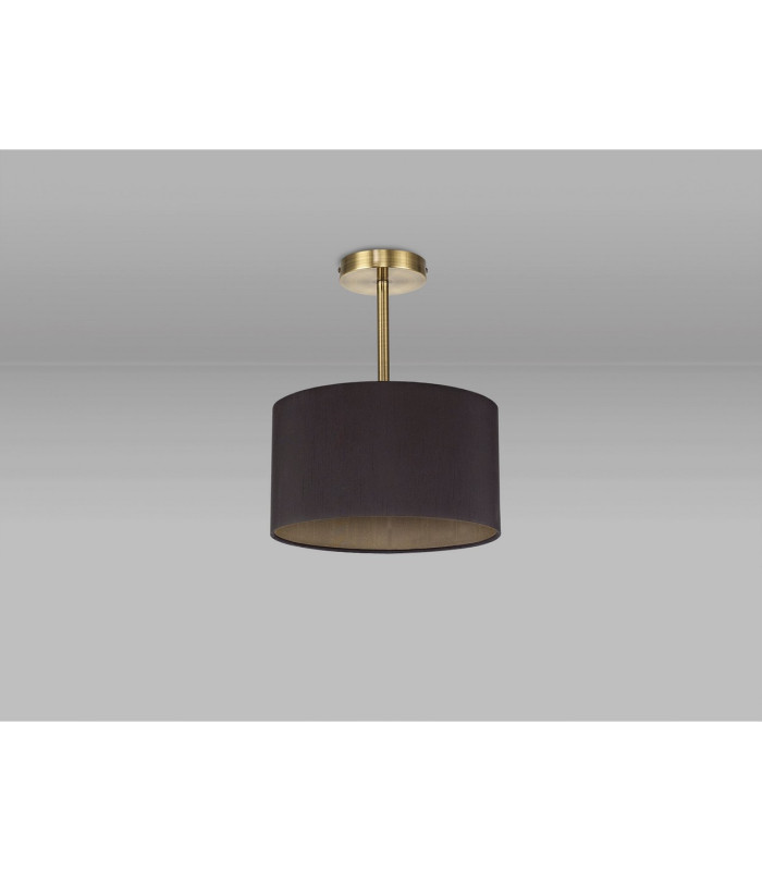 Baymont Antique Brass E27 Semi Flush With 30cm x 17cm Dual Faux Silk Shade Midnight Black/Green Olive-11