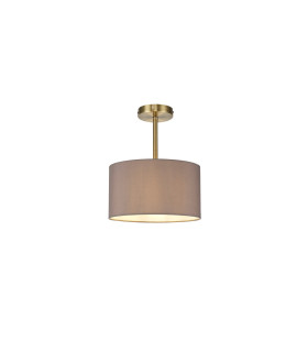 Baymont Antique Brass E27 Semi Flush With 30cm x 17cm Faux Silk Shade Grey/White Laminate-1