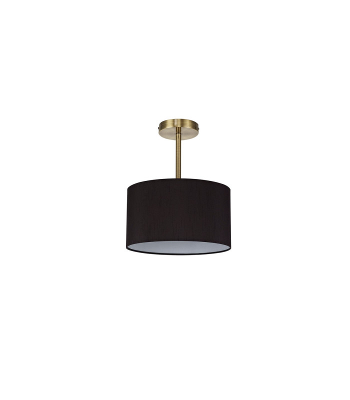 Baymont Antique Brass E27 Semi Flush With 30cm x 17cm Faux Silk Shade Black/White Laminate-4