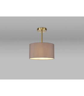 Baymont Antique Brass E27 Semi Flush With 30cm x 17cm Faux Silk Shade Grey/White Laminate-2