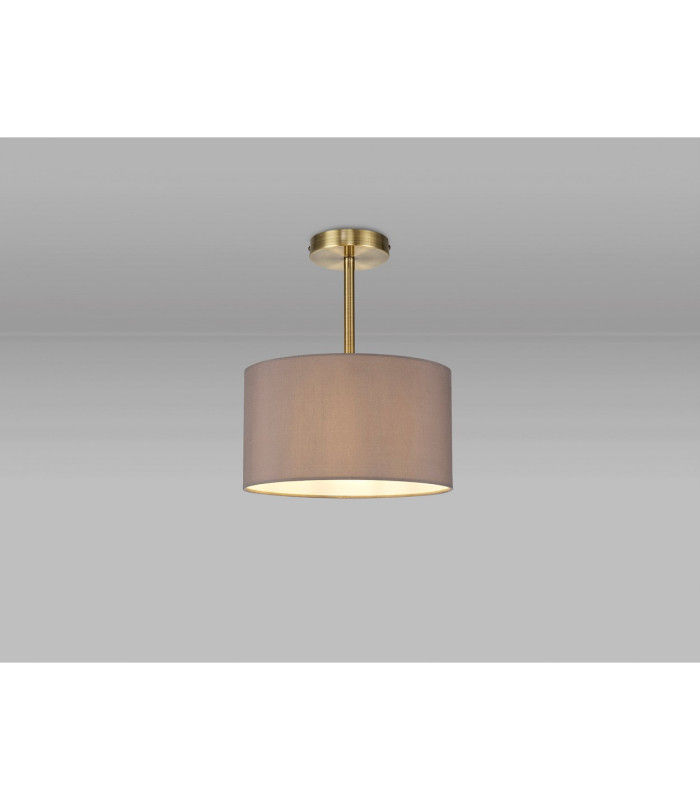Baymont Antique Brass E27 Semi Flush With 30cm x 17cm Faux Silk Shade Grey/White Laminate-2