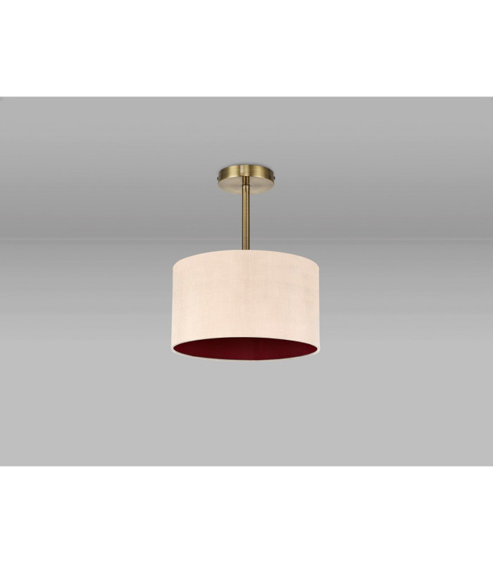 Baymont Antique Brass E27 Semi Flush With 30cm x 17cm Dual Faux Silk Shade Antique Gold/Ruby-11