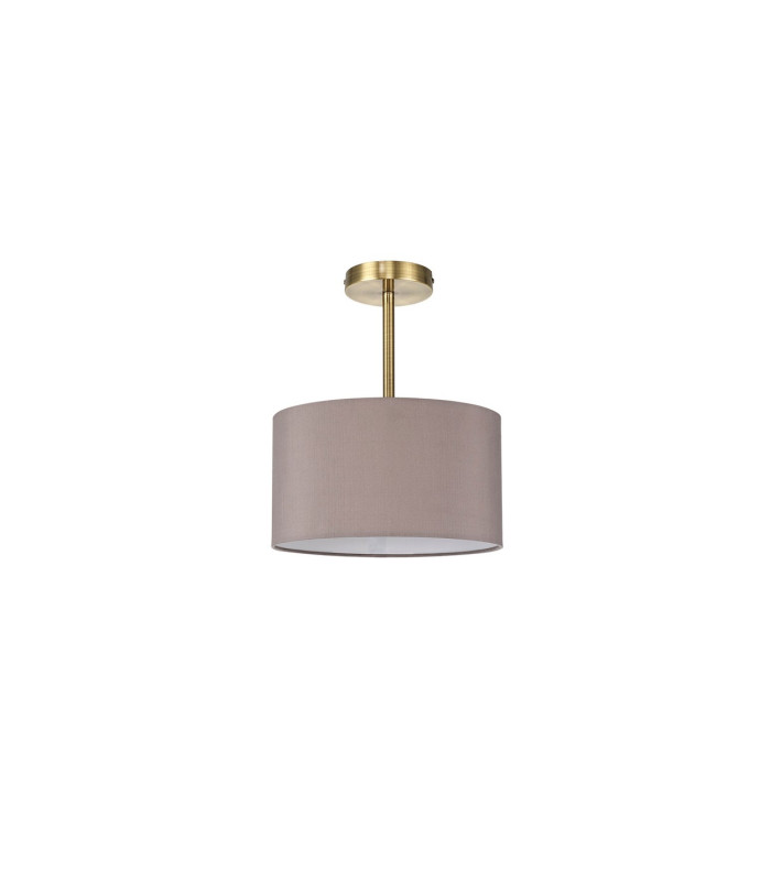 Baymont Antique Brass E27 Semi Flush With 30cm x 17cm Faux Silk Shade Grey/White Laminate-4