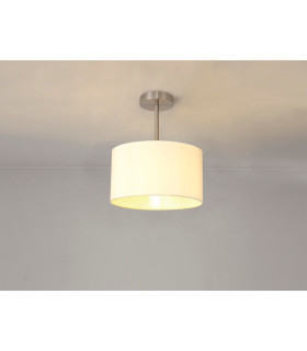 Baymont Satin Nickel E27 Semi Flush With 30cm x 17cm Faux Silk Shade Ivory Pearl/White Laminate-2