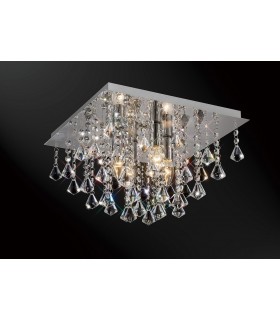 Flush Ceiling 4 Light E14, 380mm Square, Polished Chrome, Prism Crystal - 2
