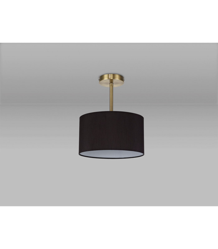 Baymont Antique Brass E27 Semi Flush With 30cm x 17cm Faux Silk Shade Black/White Laminate-11