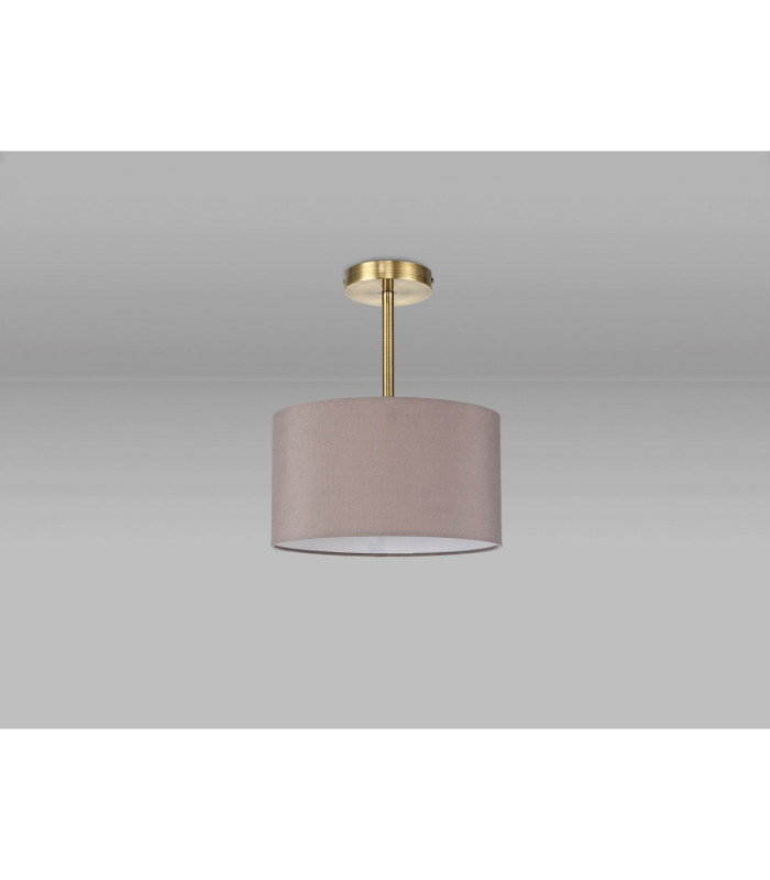 Baymont Antique Brass E27 Semi Flush With 30cm x 17cm Faux Silk Shade Grey/White Laminate-11