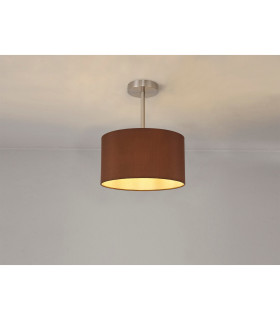 Baymont Satin Nickel E27 Semi Flush With 30cm x 17cm Dual Faux Silk Shade Raw Cocoa/Grecian Bronze-2