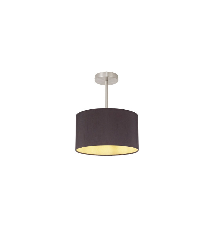 Baymont Satin Nickel E27 Semi Flush With 30cm x 17cm Dual Faux Silk Shade Midnight Black/Green Olive-1