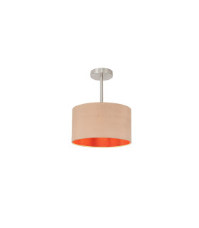 Baymont Satin Nickel E27 Semi Flush With 30cm x 17cm Dual Faux Silk Shade Antique Gold/Ruby-1