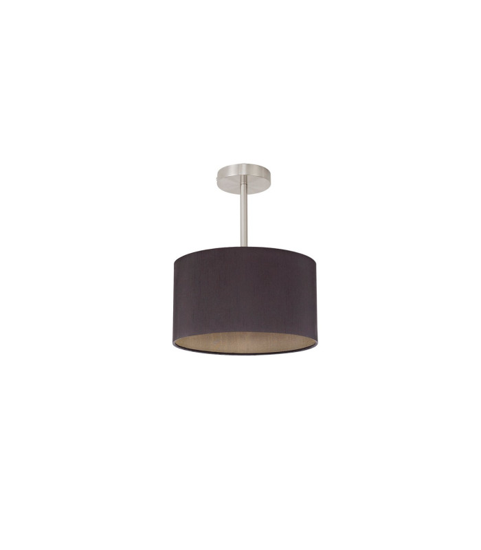 Baymont Satin Nickel E27 Semi Flush With 30cm x 17cm Dual Faux Silk Shade Midnight Black/Green Olive-4