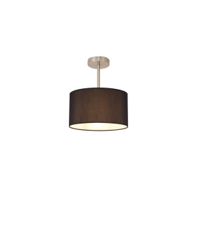 Baymont Satin Nickel E27 Semi Flush With 30cm x 17cm Faux Silk Shade Black/White Laminate-1