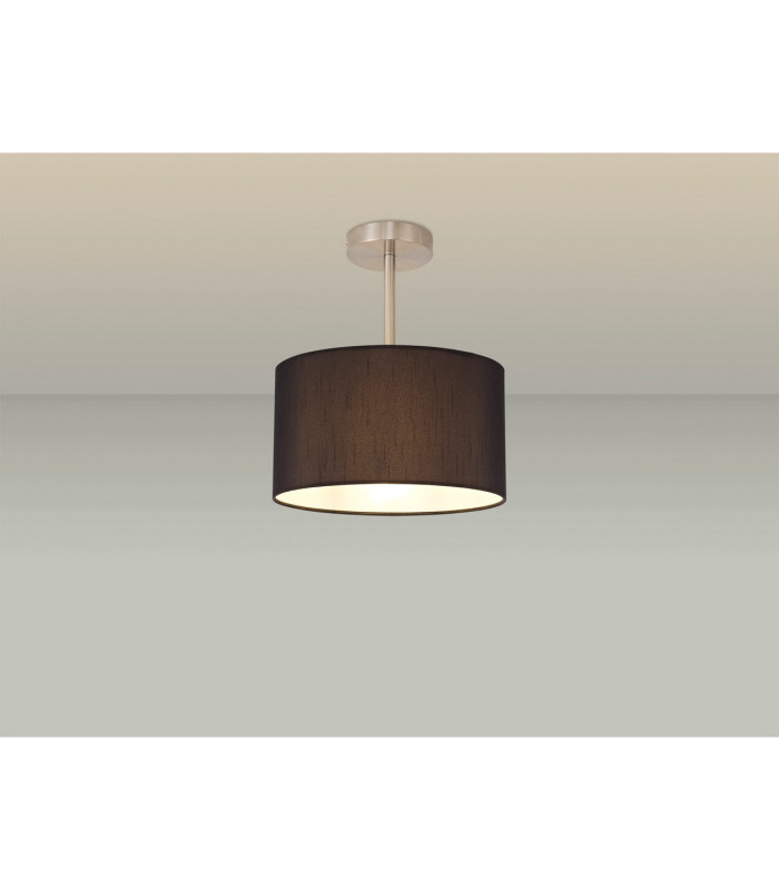 Baymont Satin Nickel E27 Semi Flush With 30cm x 17cm Faux Silk Shade Black/White Laminate-2
