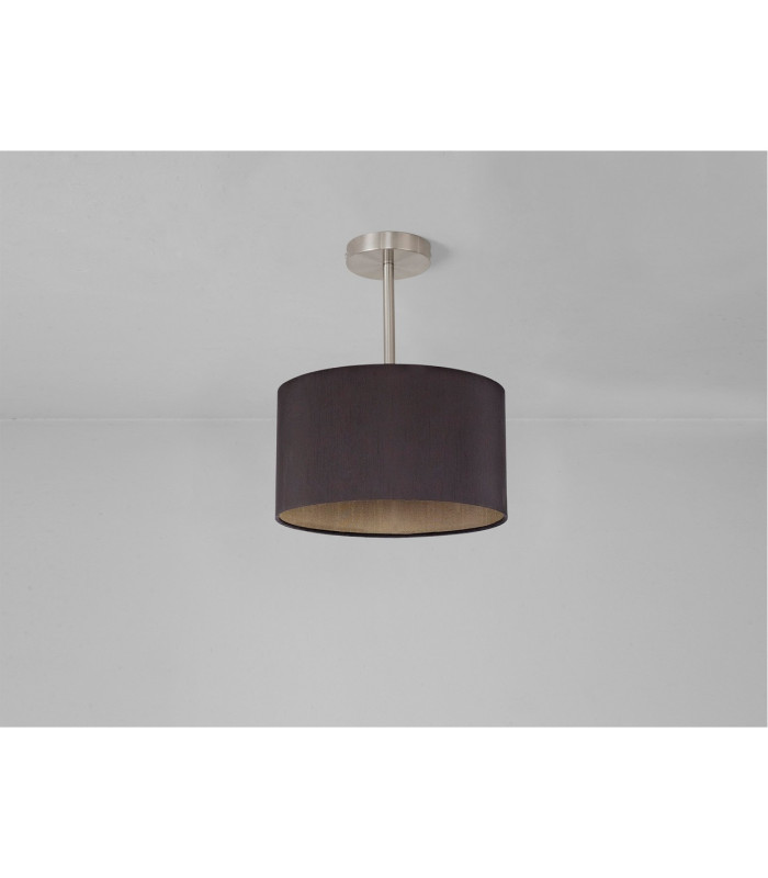 Baymont Satin Nickel E27 Semi Flush With 30cm x 17cm Dual Faux Silk Shade Midnight Black/Green Olive-11