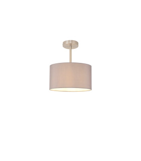 Baymont Satin Nickel E27 Semi Flush With 30cm x 17cm Faux Silk Shade Grey/White Laminate-1