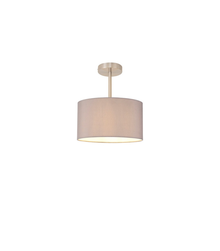 Baymont Satin Nickel E27 Semi Flush With 30cm x 17cm Faux Silk Shade Grey/White Laminate-1