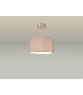 Baymont Satin Nickel E27 Semi Flush With 30cm x 17cm Faux Silk Shade Grey/White Laminate-2