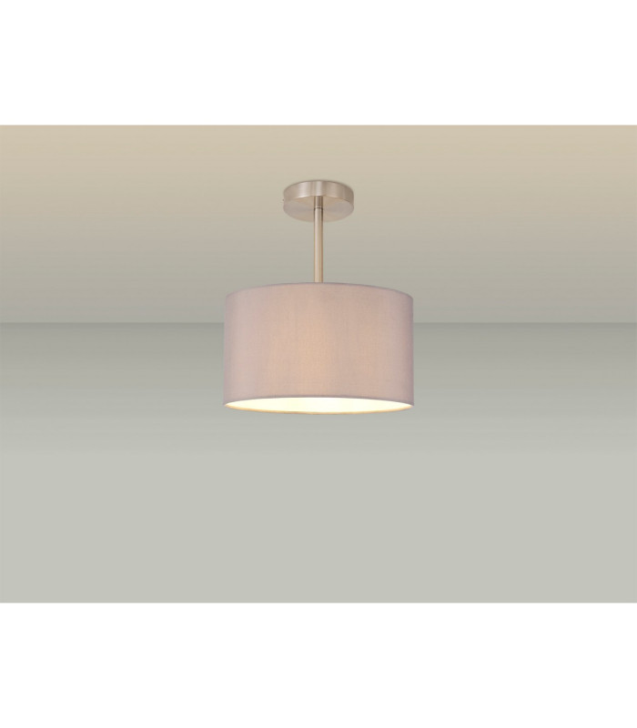 Baymont Satin Nickel E27 Semi Flush With 30cm x 17cm Faux Silk Shade Grey/White Laminate-2