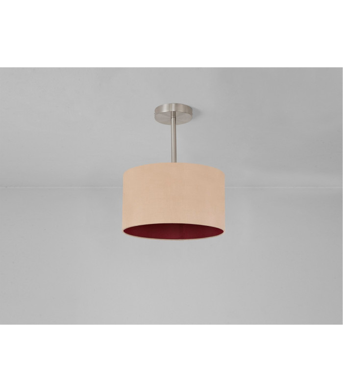 Baymont Satin Nickel E27 Semi Flush With 30cm x 17cm Dual Faux Silk Shade Antique Gold/Ruby-11
