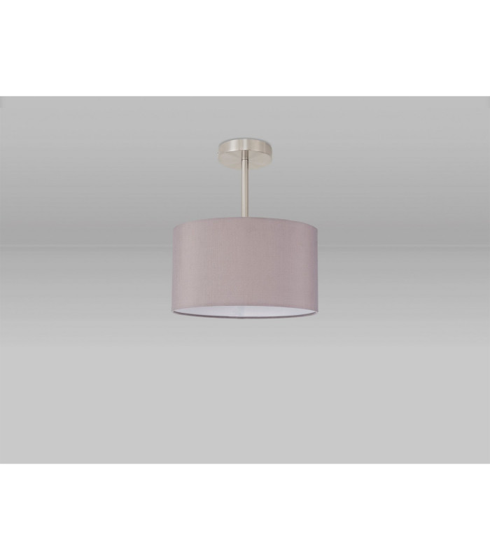 Baymont Satin Nickel E27 Semi Flush With 30cm x 17cm Faux Silk Shade Grey/White Laminate-11