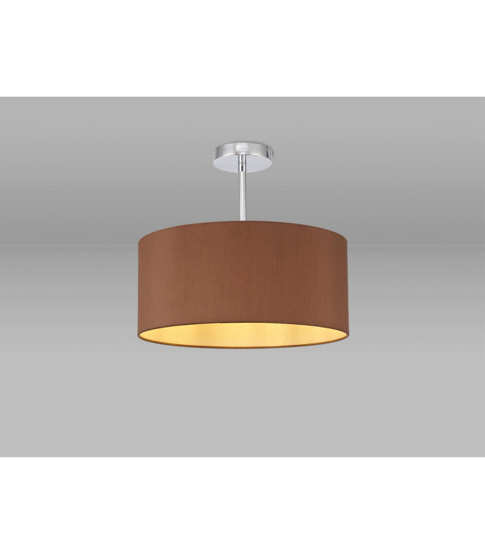 Baymont Polished Chrome E27 Semi Flush With 40cm x 18cm Dual Faux Silk Shade Raw Cocoa/Grecian Bronze-2