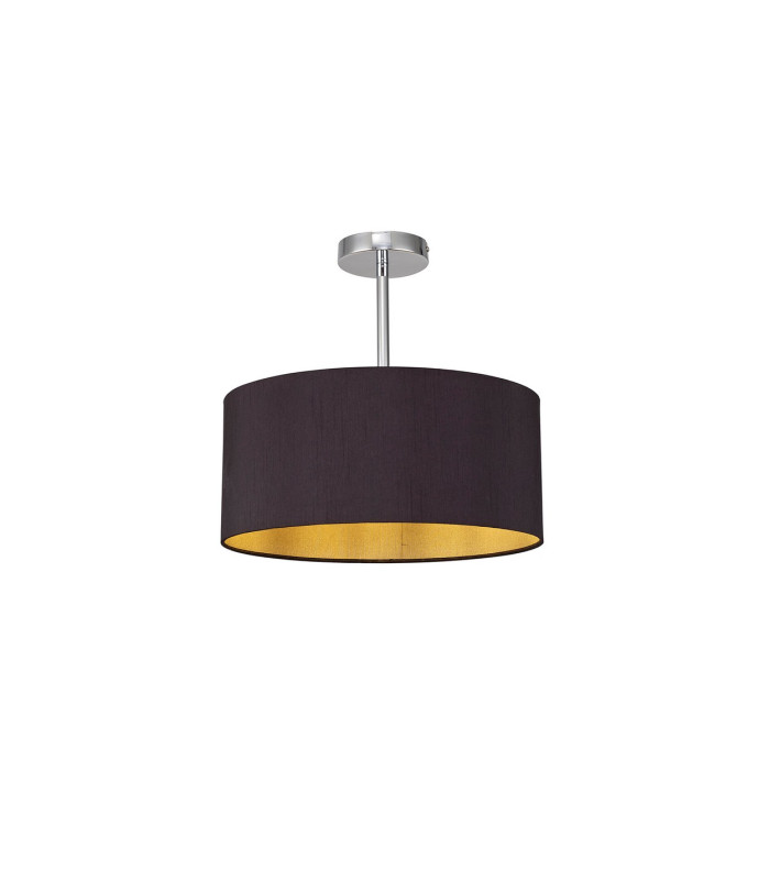 Baymont Polished Chrome E27 Semi Flush With 40cm x 18cm Dual Faux Silk Shade Midnight Black/Green Olive-1
