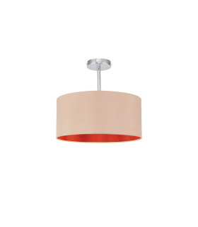 Baymont Polished Chrome E27 Semi Flush With 40cm x 18cm Dual Faux Silk Shade Antique Gold/Ruby-1