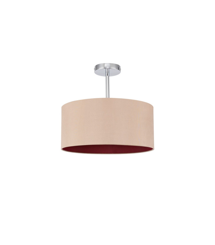 Baymont Polished Chrome E27 Semi Flush With 40cm x 18cm Dual Faux Silk Shade Antique Gold/Ruby-4