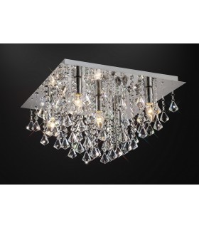 Flush Ceiling 5 Light E14, 460mm Square, Polished Chrome, Prism Crystal - 2
