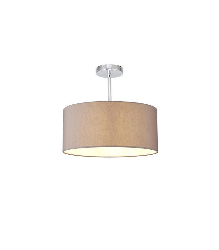 Baymont Polished Chrome E27 Semi Flush With 40cm x 18cm Faux Silk Shade Grey/White Laminate-1