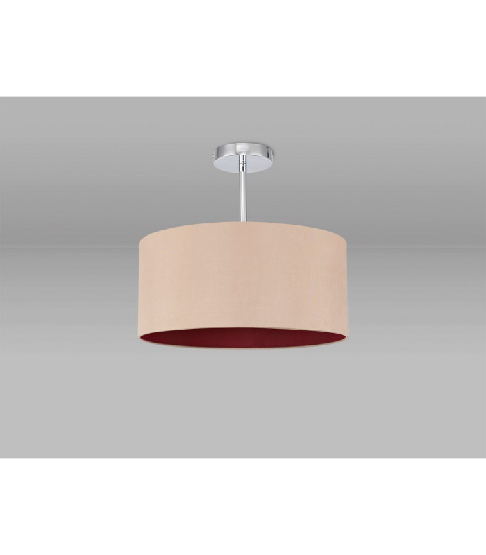 Baymont Polished Chrome E27 Semi Flush With 40cm x 18cm Dual Faux Silk Shade Antique Gold/Ruby-11
