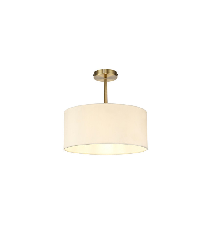 Baymont Antique Brass E27 Semi Flush With 40cm x 18cm Faux Silk Shade Ivory Pearl/White Laminate-1