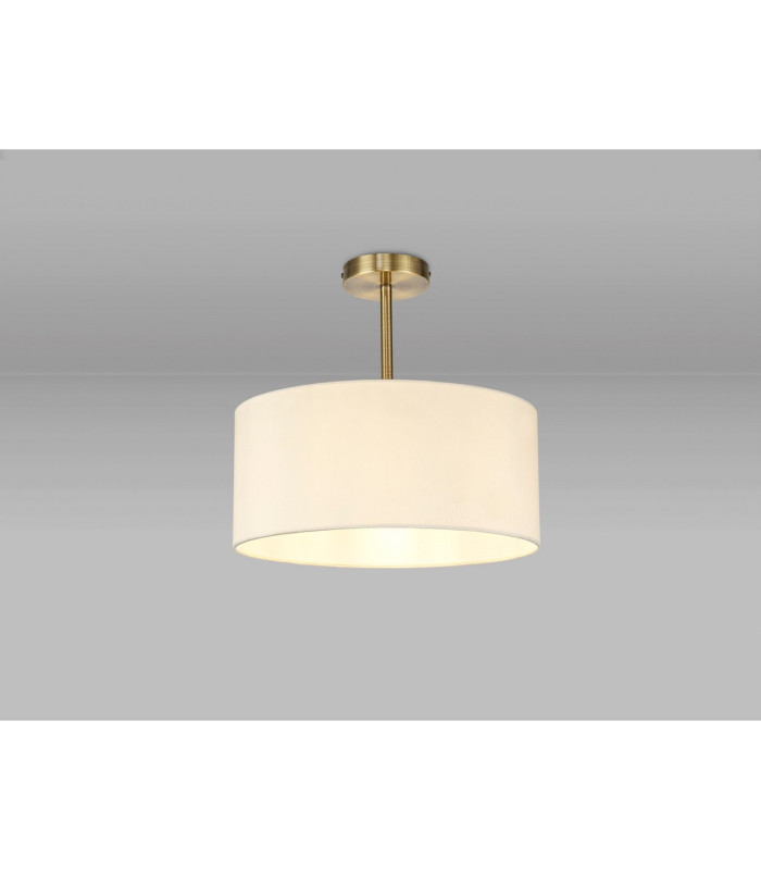 Baymont Antique Brass E27 Semi Flush With 40cm x 18cm Faux Silk Shade Ivory Pearl/White Laminate-2