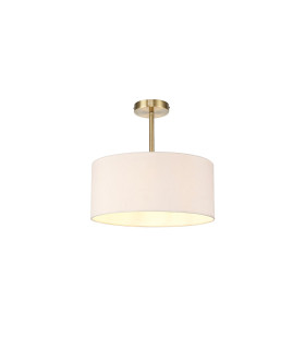 Baymont Antique Brass E27 Semi Flush With 40cm x 18cm Dual Faux Silk Shade Nude Beige/Moonlight-1