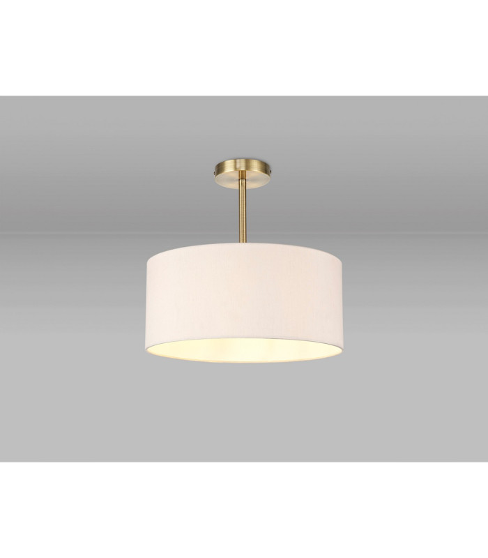 Baymont Antique Brass E27 Semi Flush With 40cm x 18cm Dual Faux Silk Shade Nude Beige/Moonlight-2