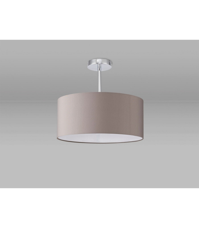 Baymont Polished Chrome E27 Semi Flush With 40cm x 18cm Faux Silk Shade Grey/White Laminate-11