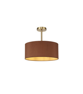 Baymont Antique Brass E27 Semi Flush With 40cm x 18cm Dual Faux Silk Shade Raw Cocoa/Grecian Bronze-1