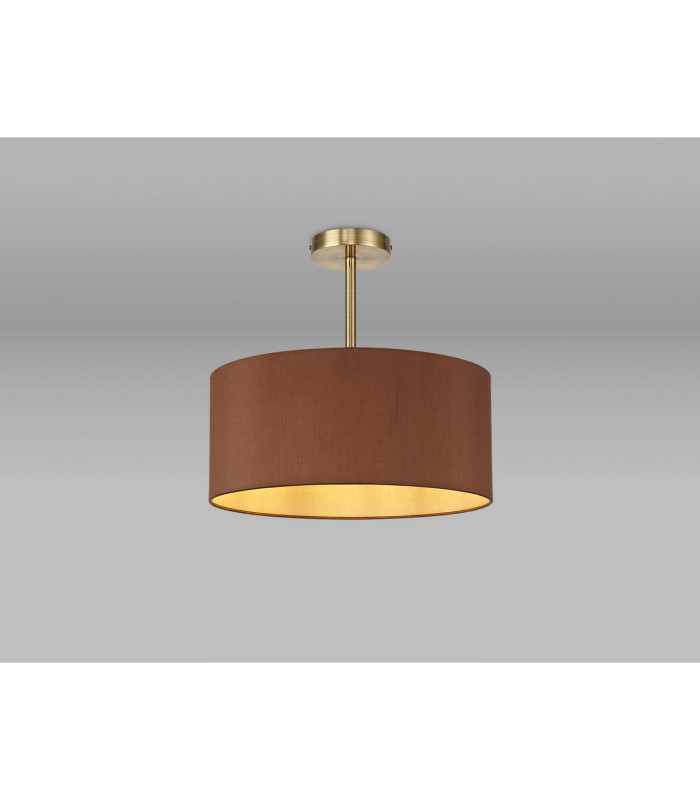 Baymont Antique Brass E27 Semi Flush With 40cm x 18cm Dual Faux Silk Shade Raw Cocoa/Grecian Bronze-2