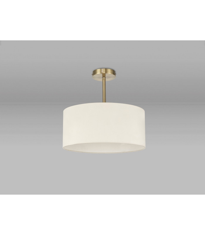 Baymont Antique Brass E27 Semi Flush With 40cm x 18cm Faux Silk Shade Ivory Pearl/White Laminate-11