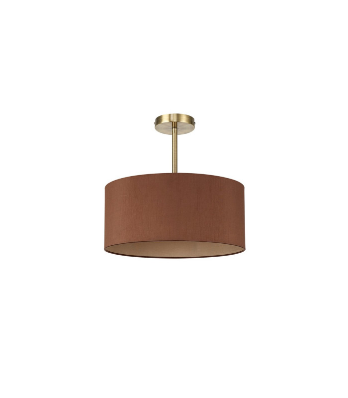 Baymont Antique Brass E27 Semi Flush With 40cm x 18cm Dual Faux Silk Shade Raw Cocoa/Grecian Bronze-4