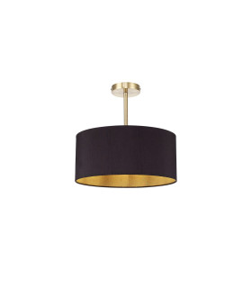 Baymont Antique Brass E27 Semi Flush With 40cm x 18cm Dual Faux Silk Shade Midnight Black/Green Olive-1
