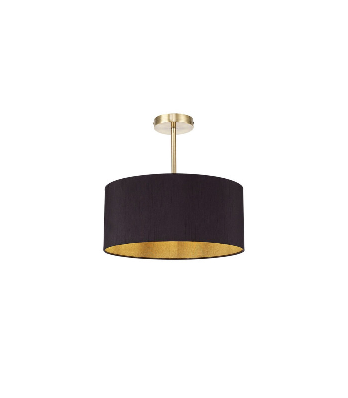 Baymont Antique Brass E27 Semi Flush With 40cm x 18cm Dual Faux Silk Shade Midnight Black/Green Olive-1